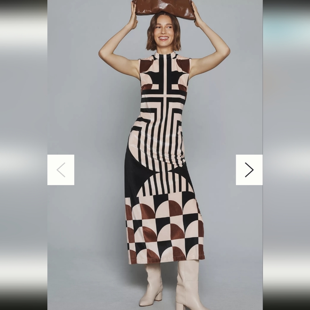 Anthropologie Geometric Patterned Velvet Sleeveless Dress